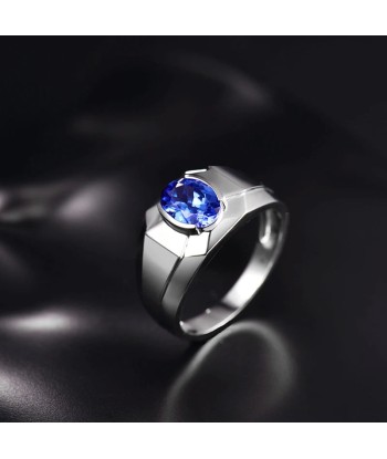 14K White Gold Blue Tanzanite Mens Wedding Ring Comparez et commandez 