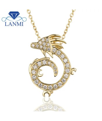 18K Yellow Gold Diamond China Dragon Pendant for Girl shop