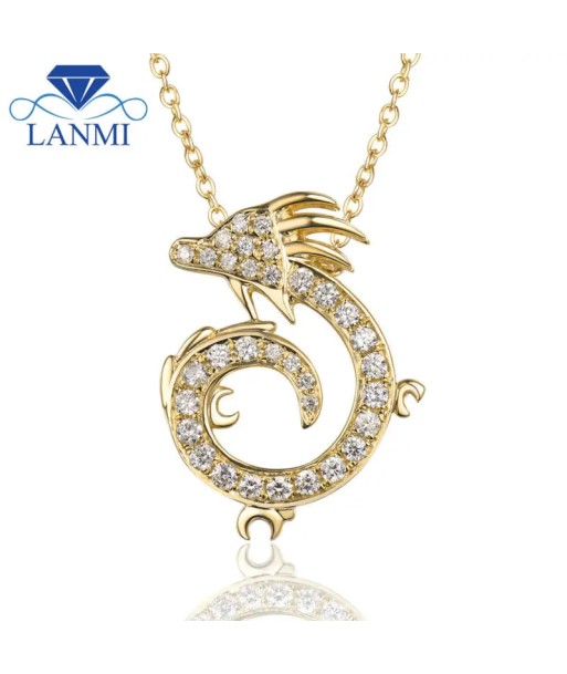 18K Yellow Gold Diamond China Dragon Pendant for Girl shop