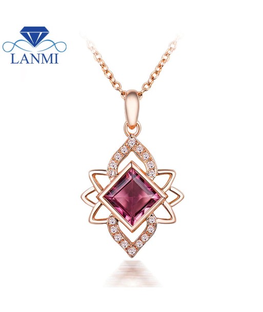 14K Rose Gold Pink Tourmaline Diamond Pendant Necklace for Women en ligne des produits 