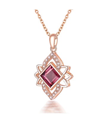 14K Rose Gold Pink Tourmaline Diamond Pendant Necklace for Women en ligne des produits 