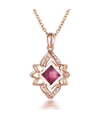 14K Rose Gold Pink Tourmaline Diamond Pendant Necklace for Women en ligne des produits 