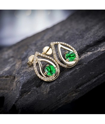 14K Yellow Gold Tsavorite Diamond Stud Earrings for Women du meilleur 