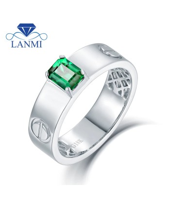 Solid 14K White Gold Green Colombian Emerald Diamond Ring for Men Les magasins à Paris et en Île-de-France