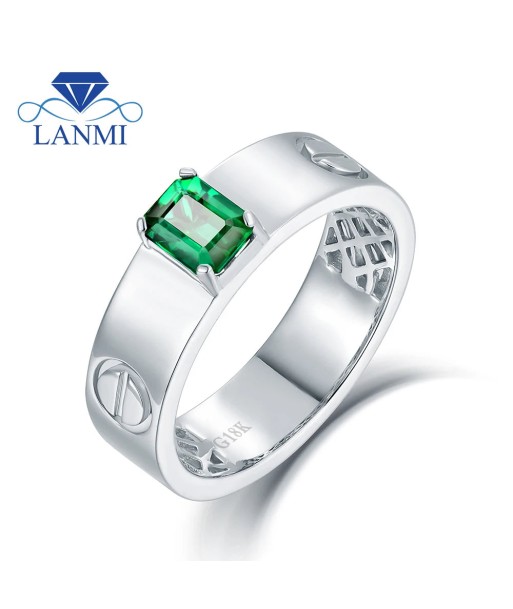 Solid 14K White Gold Green Colombian Emerald Diamond Ring for Men Les magasins à Paris et en Île-de-France