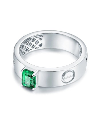 Solid 14K White Gold Green Colombian Emerald Diamond Ring for Men Les magasins à Paris et en Île-de-France