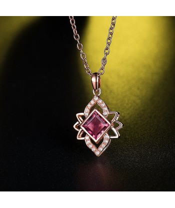 14K Rose Gold Pink Tourmaline Diamond Pendant Necklace for Women en ligne des produits 