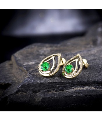 14K Yellow Gold Tsavorite Diamond Stud Earrings for Women du meilleur 