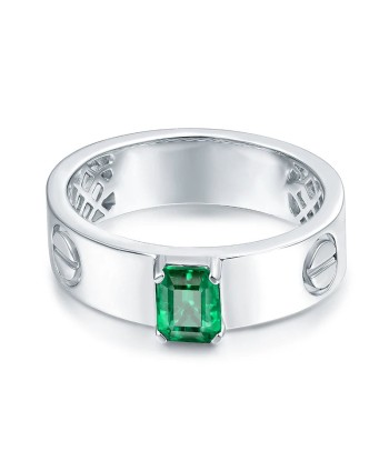 Solid 14K White Gold Green Colombian Emerald Diamond Ring for Men Les magasins à Paris et en Île-de-France