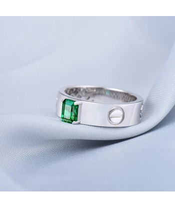 Solid 14K White Gold Green Colombian Emerald Diamond Ring for Men Les magasins à Paris et en Île-de-France