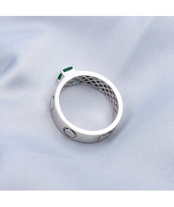 Solid 14K White Gold Green Colombian Emerald Diamond Ring for Men Les magasins à Paris et en Île-de-France