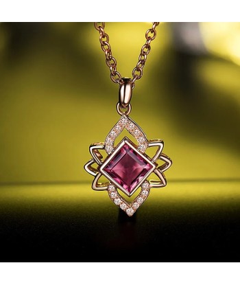 14K Rose Gold Pink Tourmaline Diamond Pendant Necklace for Women en ligne des produits 