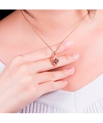 14K Rose Gold Pink Tourmaline Diamond Pendant Necklace for Women en ligne des produits 