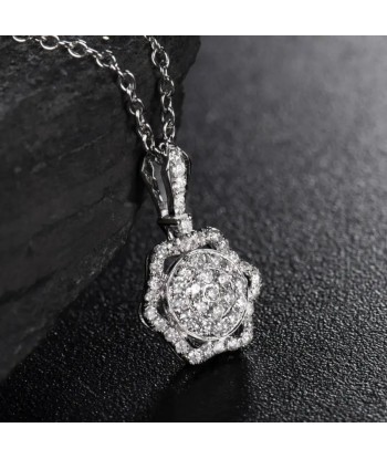 18K White Gold Diamond Flower Pendant Necklace for Women la chaussure