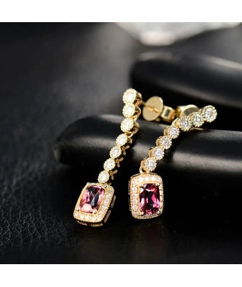 18K Yellow Gold Natural Pink Tourmaline Cushion Cut Earrings for Women JUSQU'A -70%! 