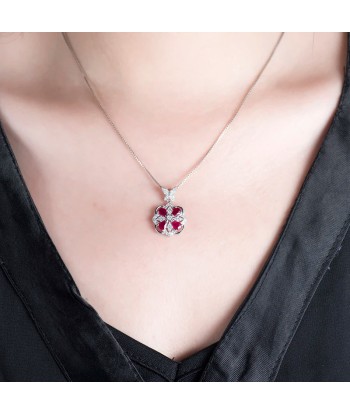 18Kt White Gold Red Ruby Diamond Pear Cut Pendant for Women sur le site 