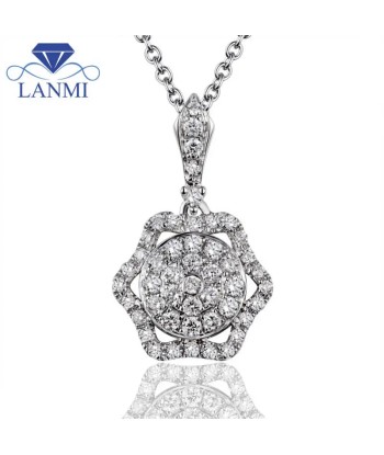 18K White Gold Diamond Flower Pendant Necklace for Women la chaussure