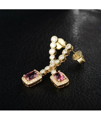 18K Yellow Gold Natural Pink Tourmaline Cushion Cut Earrings for Women JUSQU'A -70%! 