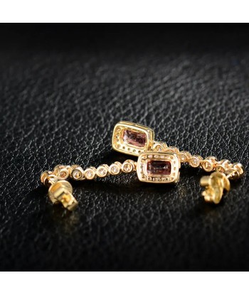 18K Yellow Gold Natural Pink Tourmaline Cushion Cut Earrings for Women JUSQU'A -70%! 