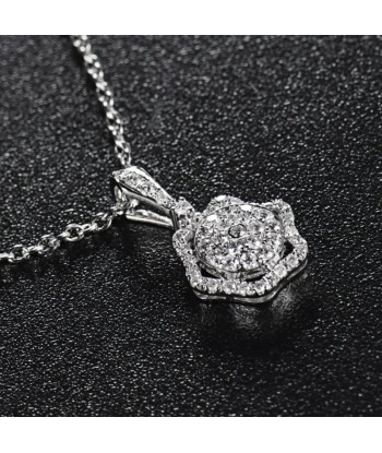 18K White Gold Diamond Flower Pendant Necklace for Women la chaussure