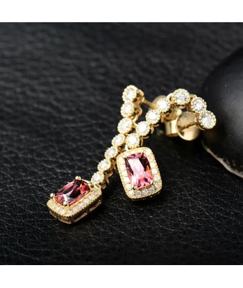 18K Yellow Gold Natural Pink Tourmaline Cushion Cut Earrings for Women JUSQU'A -70%! 