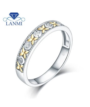 14K Two Tone Gold Diamond Wedding Flower Ring for Couple Les êtres humains sont 