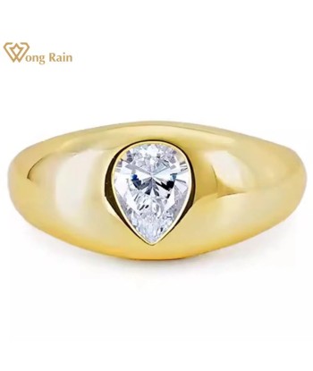 18K Gold Plated Sterling Silver Pear Cut Lab Sapphire Ring For Women pas cher