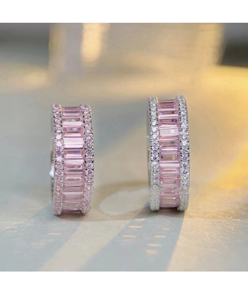 925 Sterling Silver Emerald Cut Lab Created Pink Sapphire 0.80 ctw Ring for Women offre 