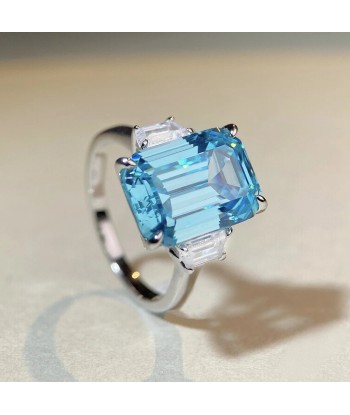 925 Sterling Silver Aquamarine Emerald Cut Ring for Women de l' environnement