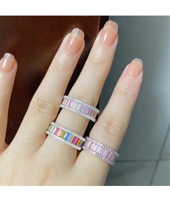 925 Sterling Silver Emerald Cut Lab Created Pink Sapphire 0.80 ctw Ring for Women offre 