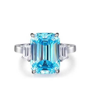 925 Sterling Silver Aquamarine Emerald Cut Ring for Women de l' environnement