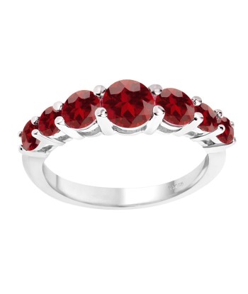 Sterling Silver with Natural Garnet Seven Stone Band Ring Comparez plus de prix