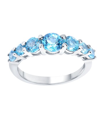 Sterling Silver with Natural Swiss Blue Topaz Seven Stone Band Ring pas cher chine