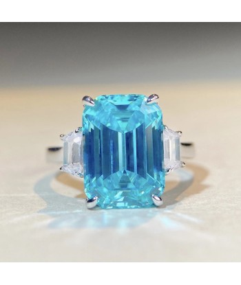 925 Sterling Silver Aquamarine Emerald Cut Ring for Women de l' environnement