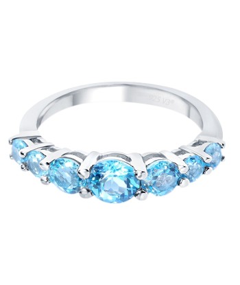 Sterling Silver with Natural Swiss Blue Topaz Seven Stone Band Ring pas cher chine