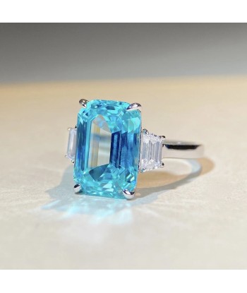 925 Sterling Silver Aquamarine Emerald Cut Ring for Women de l' environnement