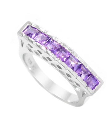 Sterling Silver with Natural Amethyst Flat Top Seven Stone Band Ring Profitez des Offres !