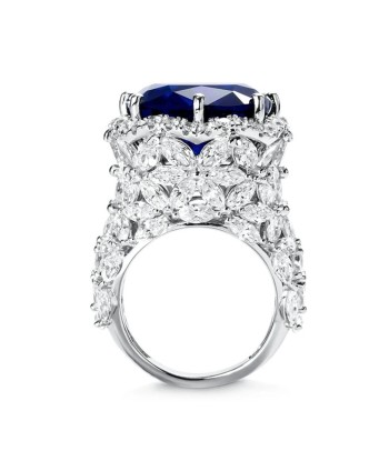 Sterling Silver Sapphire Diamond Cocktail Ring for Women Pour