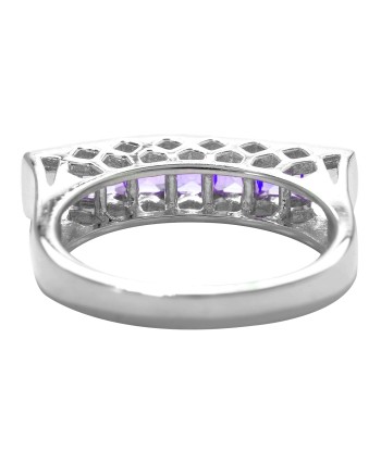 Sterling Silver with Natural Amethyst Flat Top Seven Stone Band Ring Profitez des Offres !