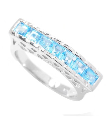 Sterling Silver with Natural Swiss Blue Topaz Flat Top Seven Stone Band Ring s'inspire de l'anatomie humaine