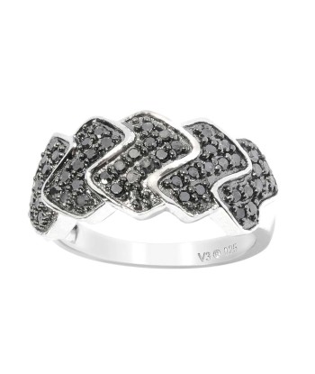 Sterling Silver with Genuine Black Diamond ZigZag Ring Fin de série