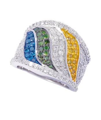 Sterling Silver with 1.70ct Multi Color Diamond Wave Band Ring l'évolution des habitudes 