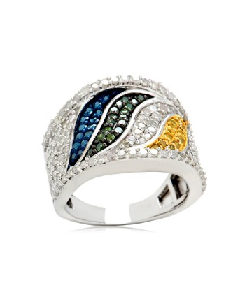 Sterling Silver with 1.70ct Multi Color Diamond Wave Band Ring l'évolution des habitudes 