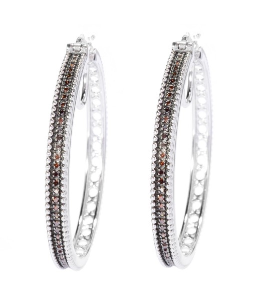 Sterling Silver with 0.50 CTTW Genuine Red Diamond Hoop Earring pas cheres