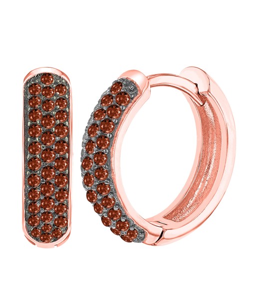 Rose Gold Over Sterling Silver with Natural Red Diamond Hoop Earring en ligne