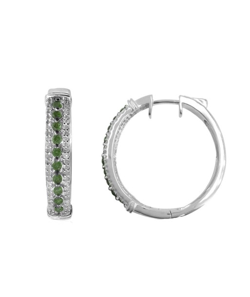 Sterling Silver with 1.00 CTTW Genuine Green Diamond Hoop Earring Venez acheter