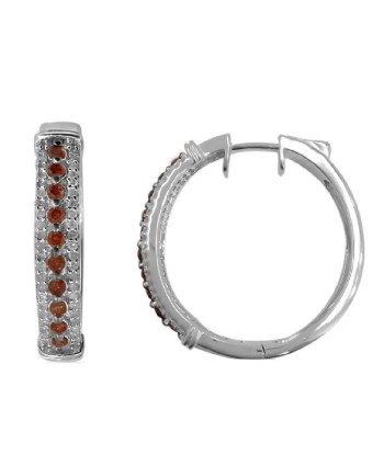 Sterling Silver with 1.00 CTTW Genuine Red Diamond Hoop Earring 50-70% off 