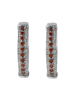 Sterling Silver with 1.00 CTTW Genuine Red Diamond Hoop Earring 50-70% off 