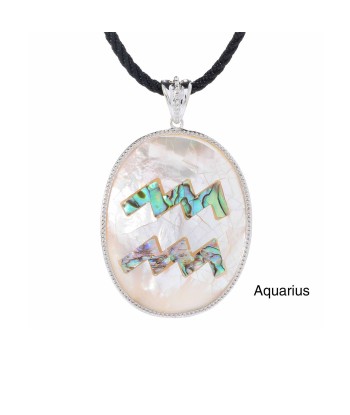 Aquarius Zodiac Pendant Necklace with River Shell, Abalone, and Sterling Silver à prix réduit toute l'année