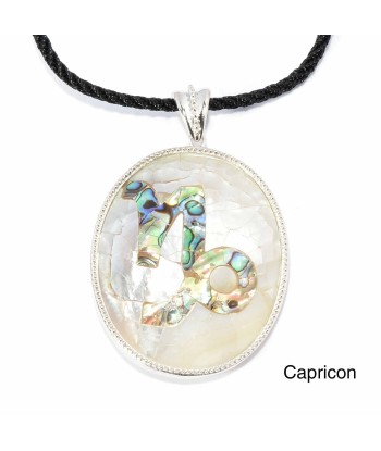 Capricorn Zodiac Pendant Necklace with River Shell, Abalone, and Sterling Silver de pas cher